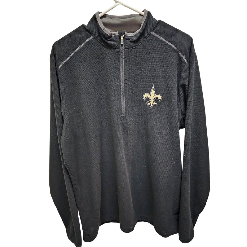 Men's Antigua Black New Orleans Saints Generation Quarter-Zip Pullover Jacket